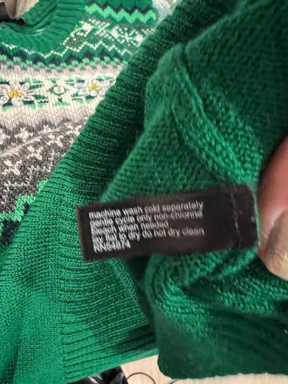 The Limited Green Fair Isle Crewneck Sweater with Rhinestone embellishments - Picture 9 of 10